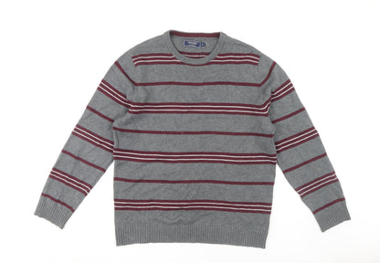 Maine New England Men's Grey Striped Cotton Pullover M