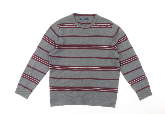 Maine New England Men's Grey Striped Cotton Pullover M