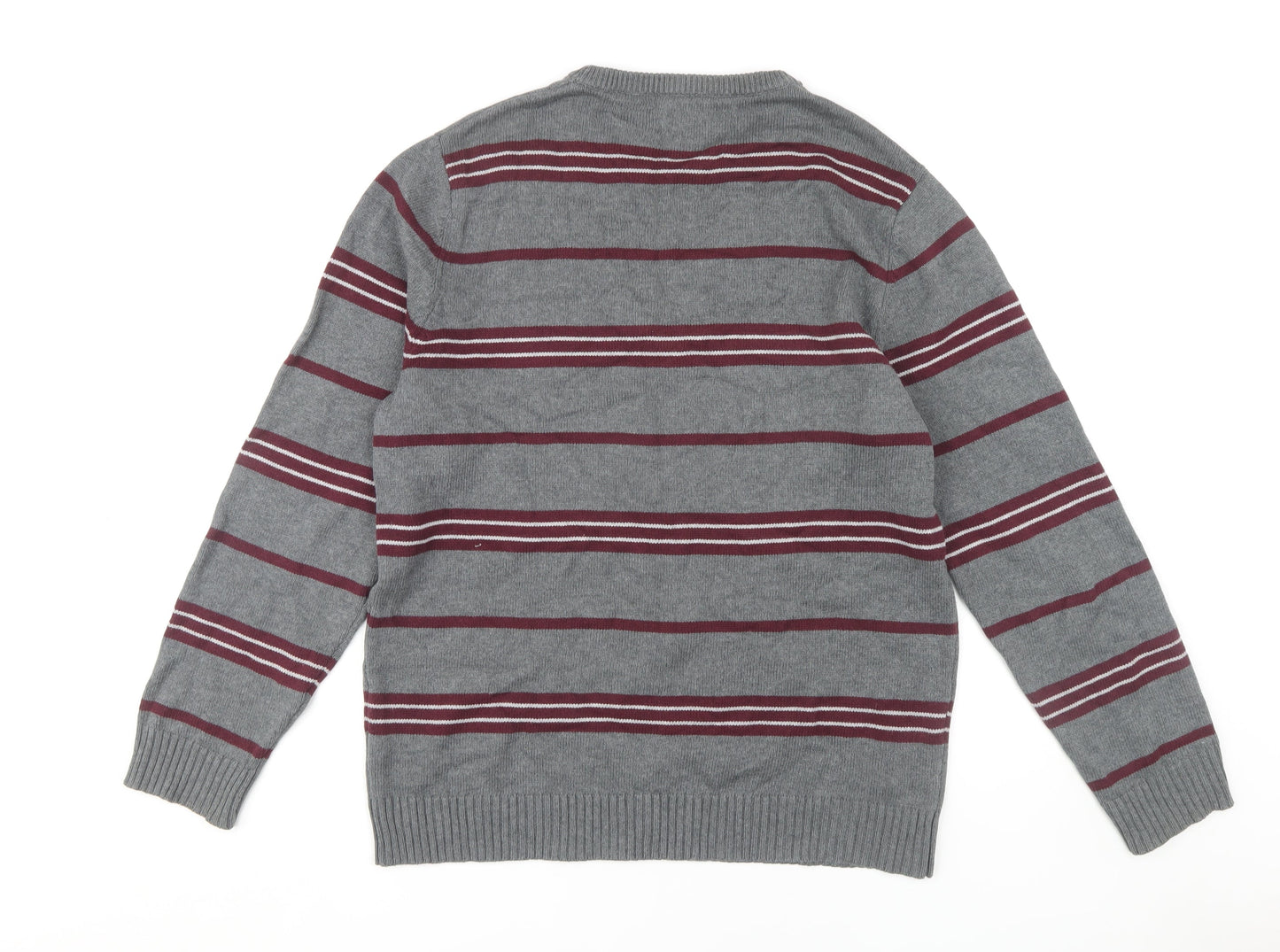 Maine New England Men's Grey Striped Cotton Pullover M