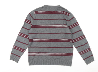 Maine New England Men's Grey Striped Cotton Pullover M