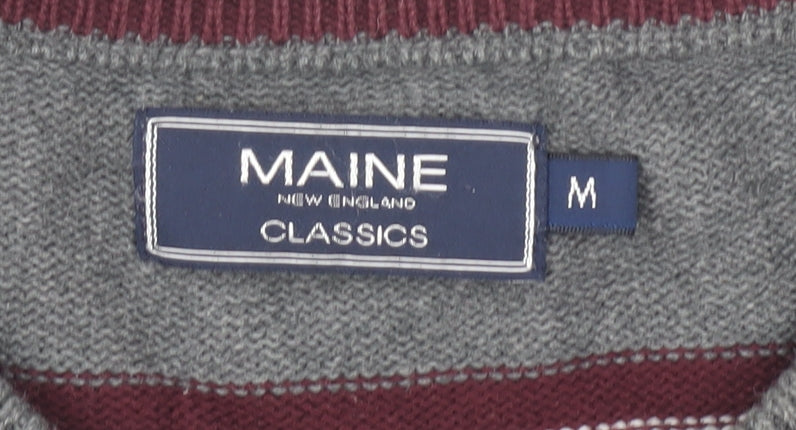 Maine New England Men's Grey Striped Cotton Pullover M