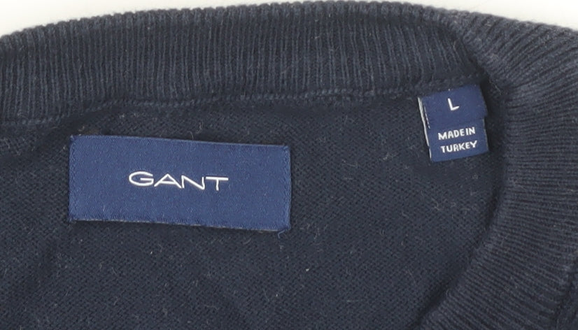 GANT Men's Navy Pullover Jumper, Size L, 100% Cotton