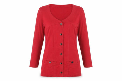 Pamplemousse Women's Red Button-Up Long Sleeve Top