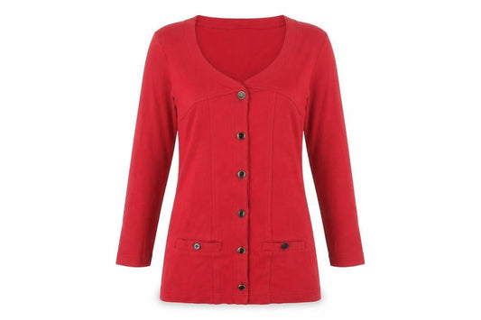 Pamplemousse Women's Red Button-Up Long Sleeve Top