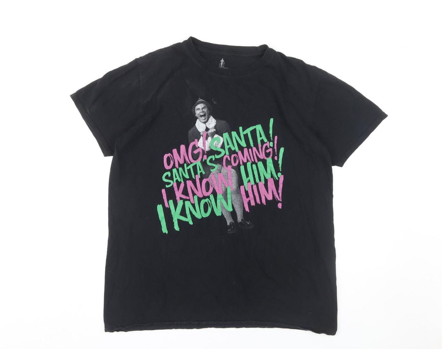 Elf Unisex Adults Black Christmas T-Shirt Size 14-16