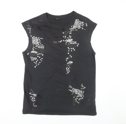 Womens UK Size M Zara Black Basic T-Shirt