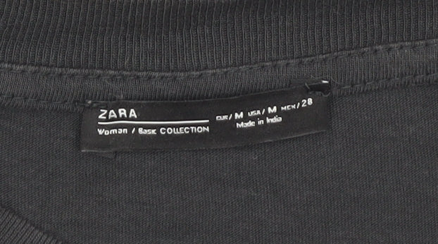 Womens UK Size M Zara Black Basic T-Shirt