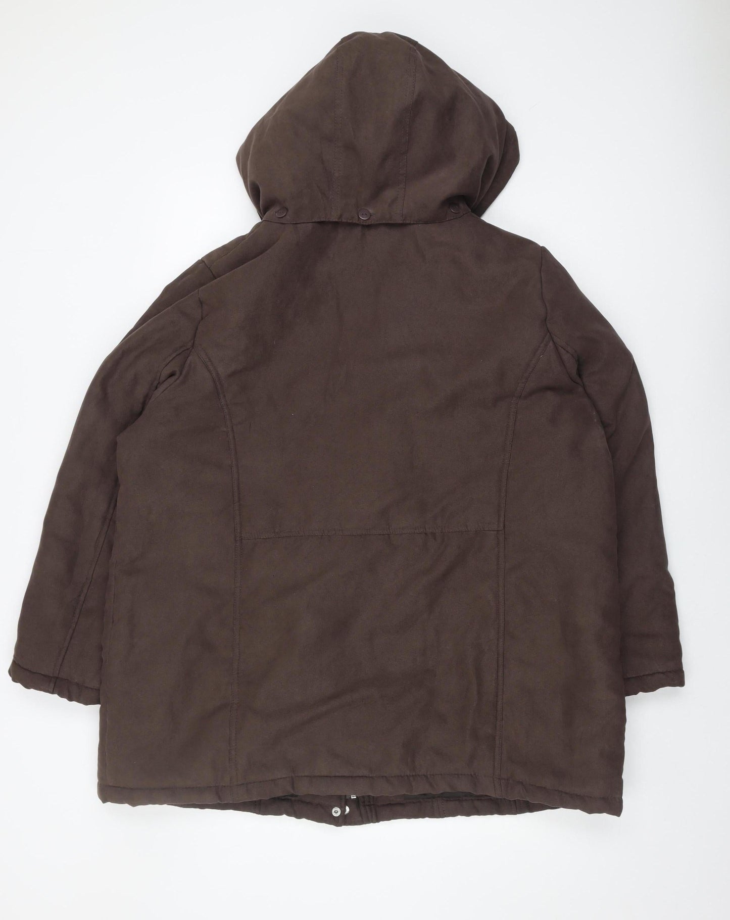 SM Collection Women's Brown Hooded Coat L Fur Trim