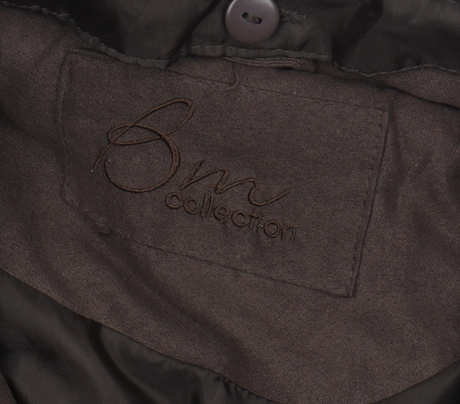SM Collection Women's Brown Hooded Coat L Fur Trim