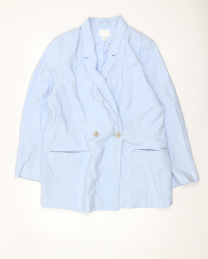 H&M Women's Blue Blazer Size M Double-Breasted Workwear