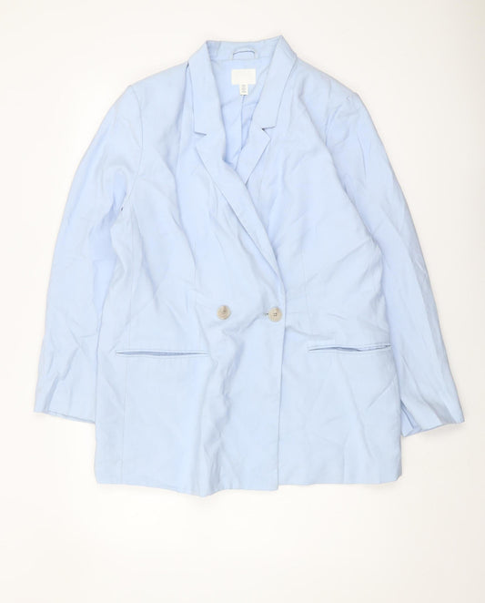 H&M Women's Blue Blazer Size M Double-Breasted Workwear