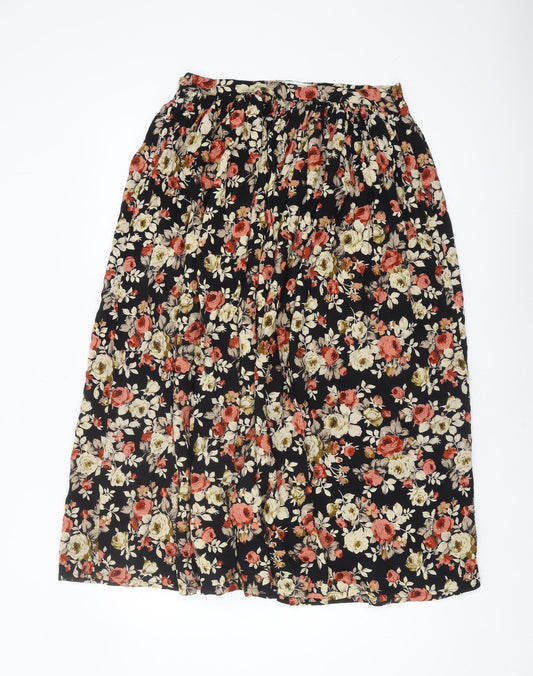 Glamorous Women's Black Floral A-Line Midi Skirt Size 12