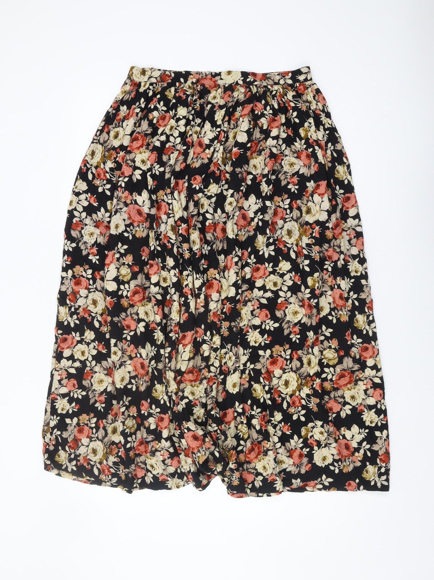 Glamorous Women's Black Floral A-Line Midi Skirt Size 12