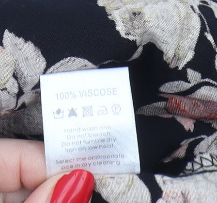 Glamorous Women's Black Floral A-Line Midi Skirt Size 12