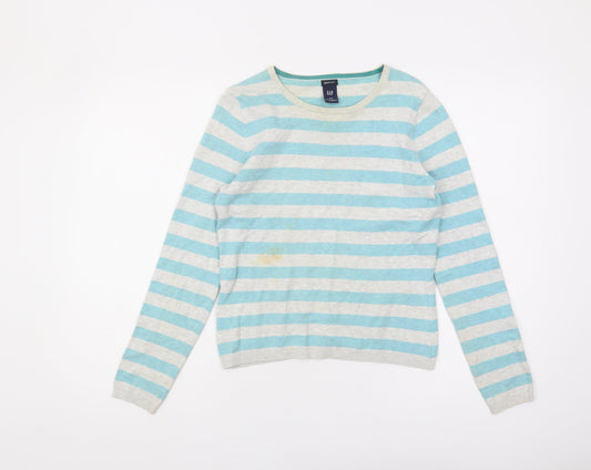 GAP Women's Blue Striped Cotton Pullover Jumper S