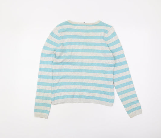 GAP Women's Blue Striped Cotton Pullover Jumper S