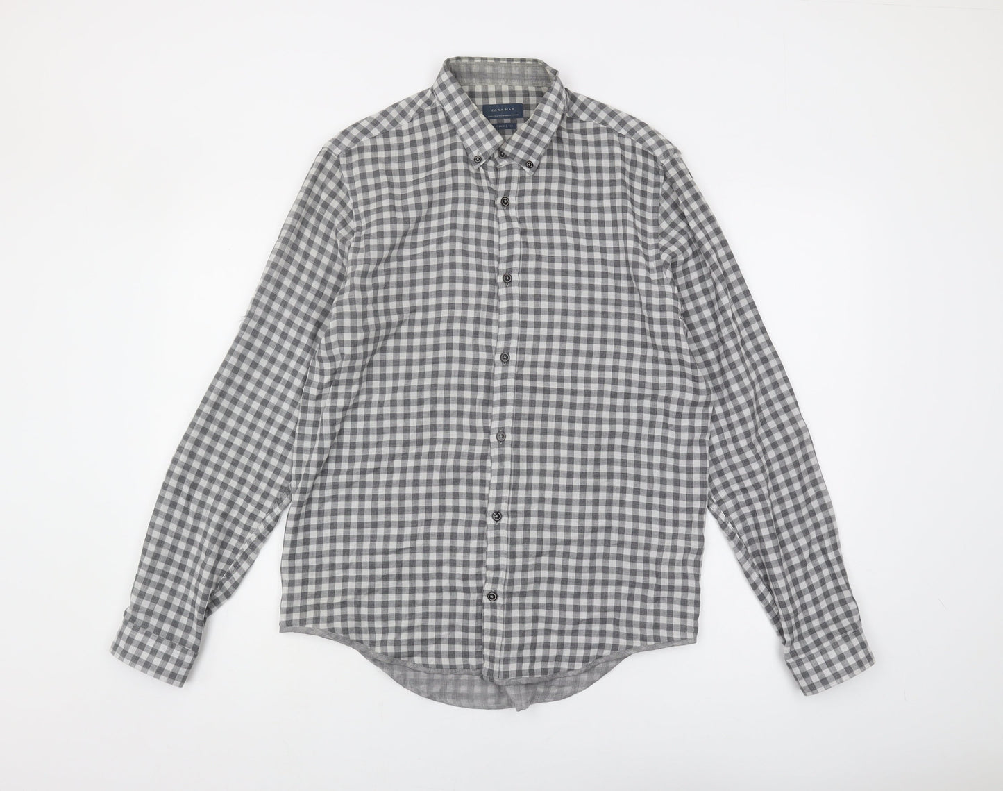 Zara Men Grey Relaxed Check Button-Up Shirt M