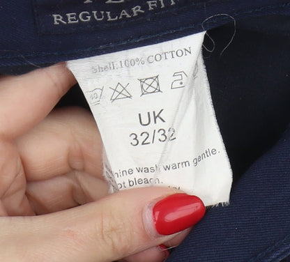 Feralli Men's Blue Regular Fit Cotton Trousers