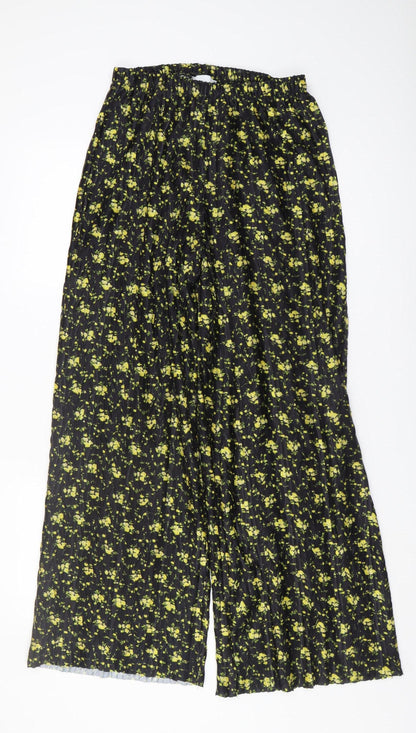 Topshop Women's Black Floral Wide-Leg Trousers S