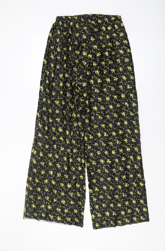 Topshop Women's Black Floral Wide-Leg Trousers S