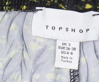 Topshop Women's Black Floral Wide-Leg Trousers S