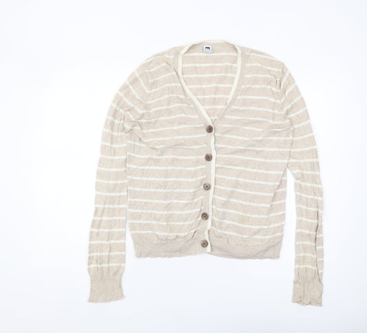 Gap Women's Beige Striped Cardigan Jumper L