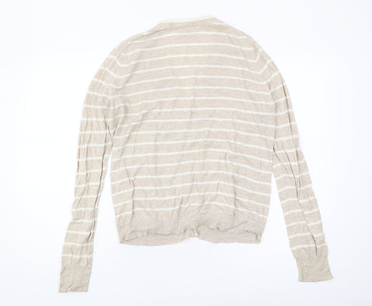 Gap Women's Beige Striped Cardigan Jumper L