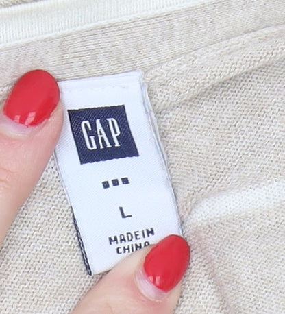 Gap Women's Beige Striped Cardigan Jumper L