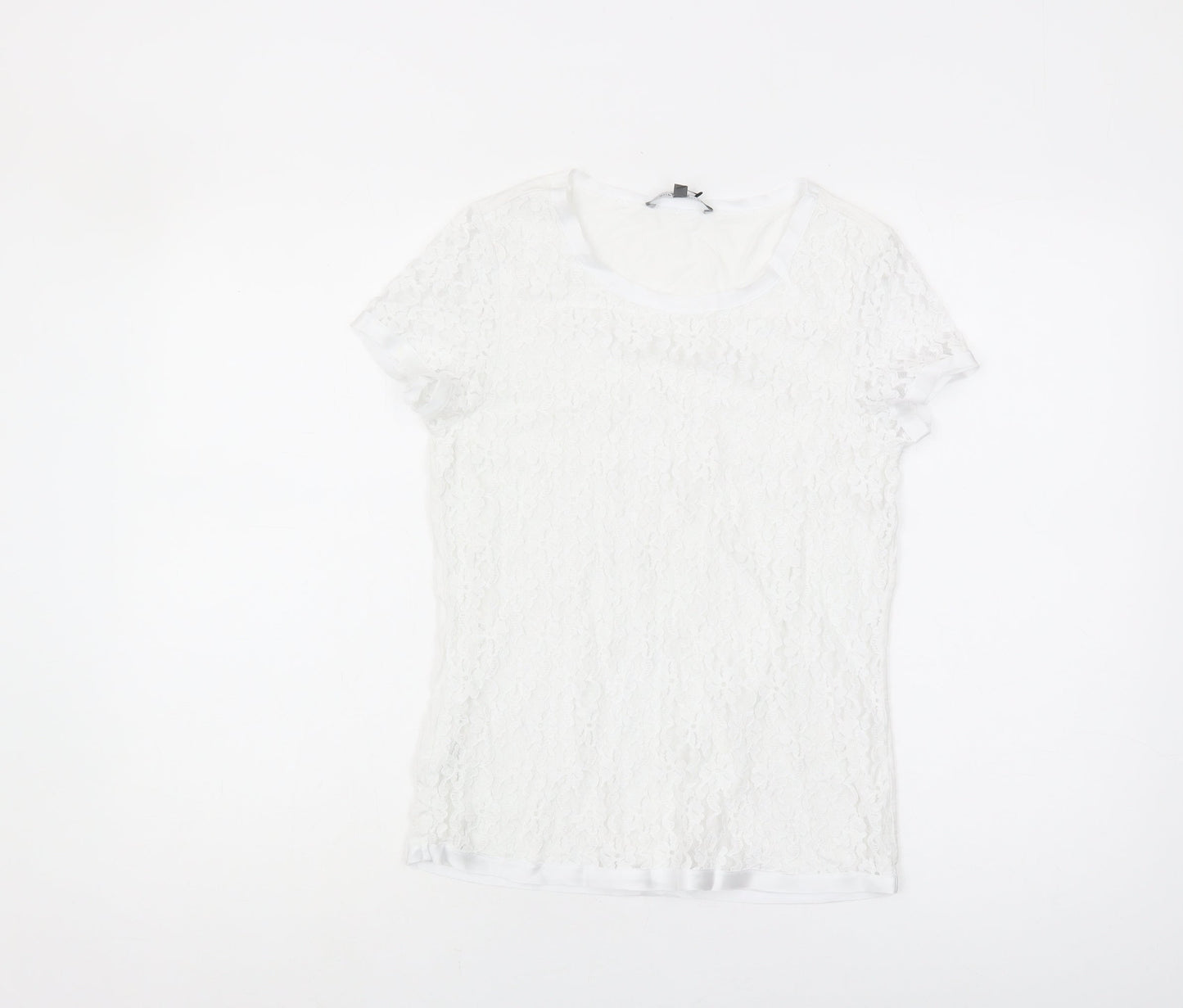 Laura Ashley Women’s White Lace T-Shirt, Size 8