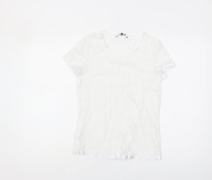 Laura Ashley Women’s White Lace T-Shirt, Size 8