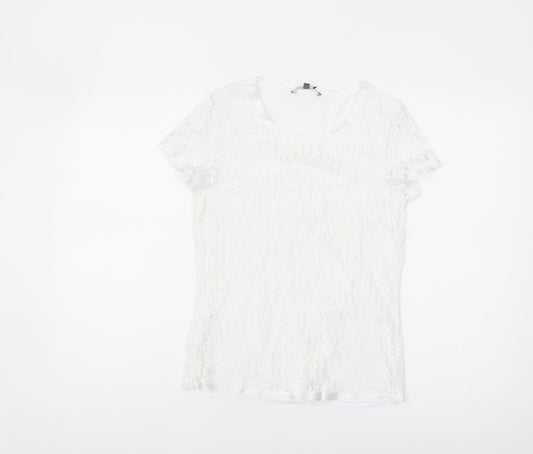 Laura Ashley Women’s White Lace T-Shirt, Size 8