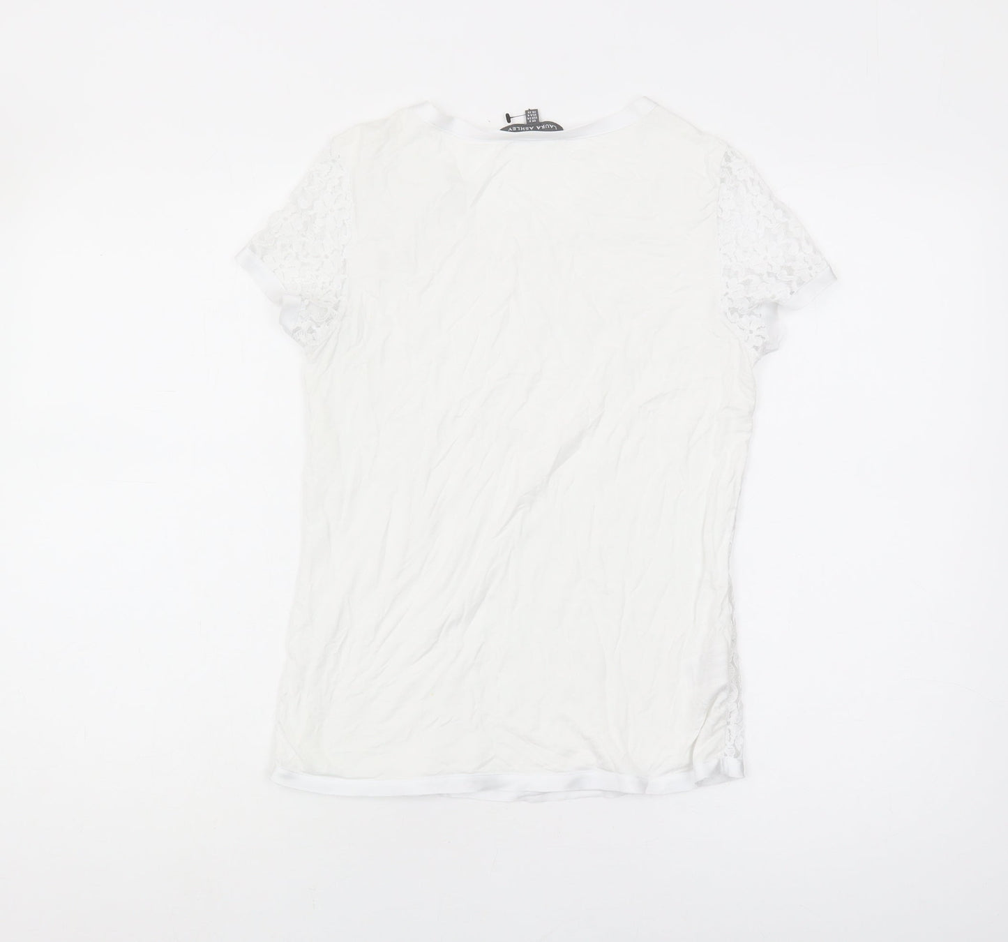 Laura Ashley Women’s White Lace T-Shirt, Size 8