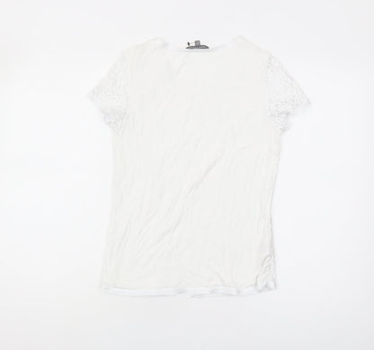 Laura Ashley Women’s White Lace T-Shirt, Size 8