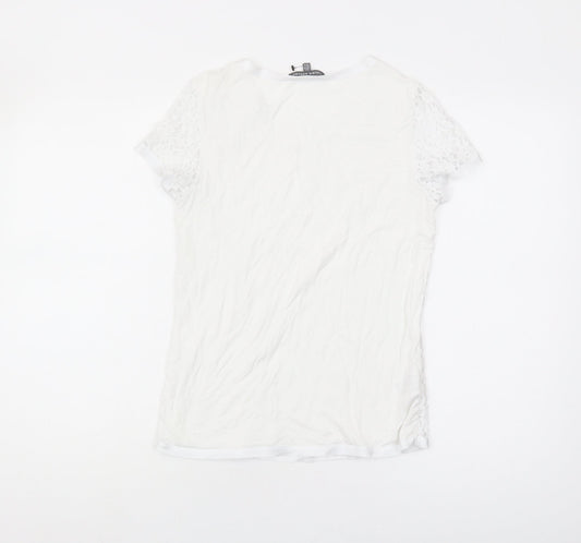 Laura Ashley Women’s White Lace T-Shirt, Size 8