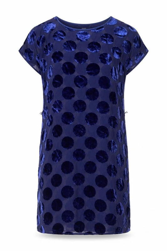 Front view of Boden Women's Blue Polka Dot Dress, size 10