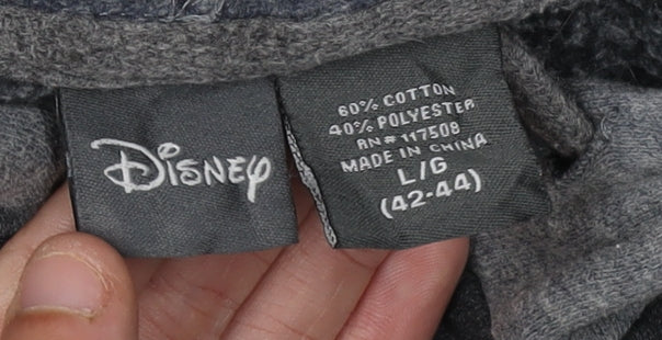 Close-up detail of Disney unisex mickey mouse grey hoodie l pullover
