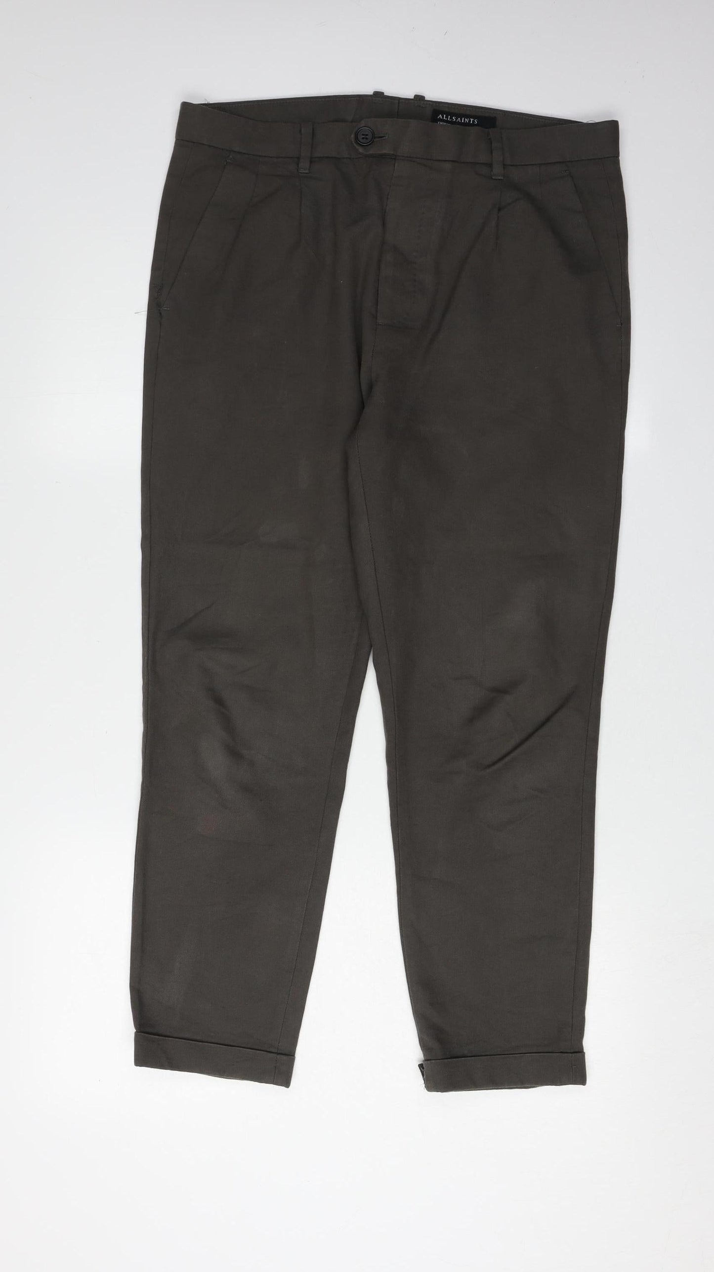 AllSaints Men’s Green Chino Trousers Slim Fit Size 30