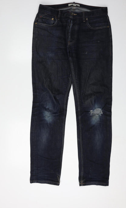 White Stuff Men's Blue 32R Straight Distressed Jeans