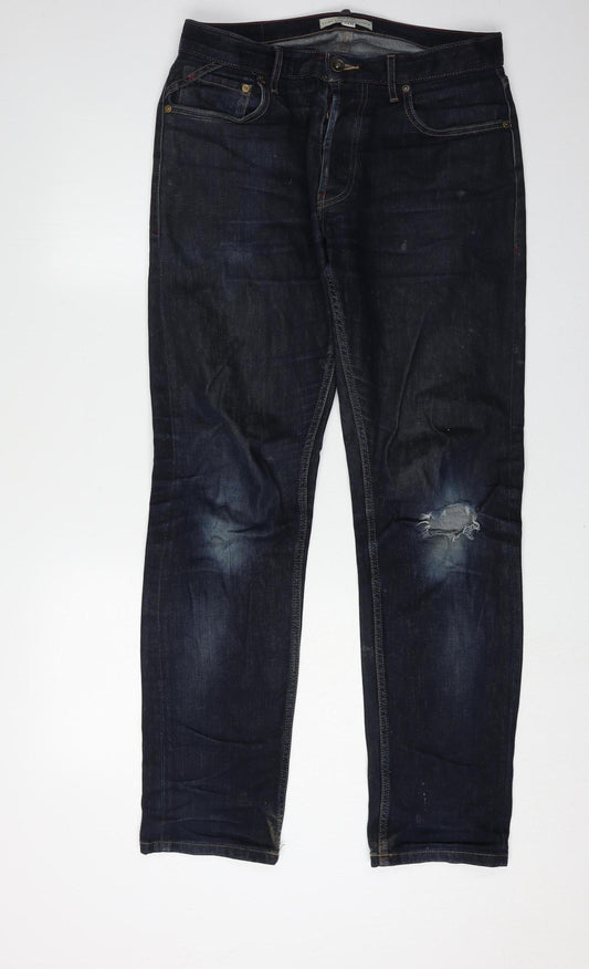 White Stuff Men's Blue 32R Straight Distressed Jeans
