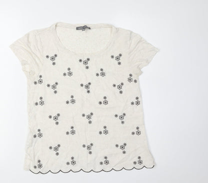 Laura Ashley Women's Ivory Floral Embroidered T-Shirt Size 10