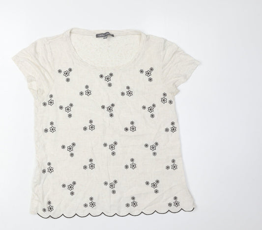 Laura Ashley Women's Ivory Floral Embroidered T-Shirt Size 10