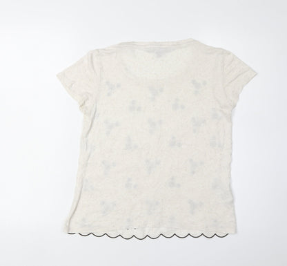 Laura Ashley Women's Ivory Floral Embroidered T-Shirt Size 10