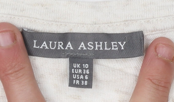 Laura Ashley Women's Ivory Floral Embroidered T-Shirt Size 10