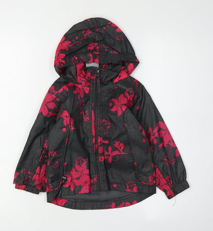 Tog24 Girls Floral Rain Coat, Black, 1 Year, Hooded Zip Jacket