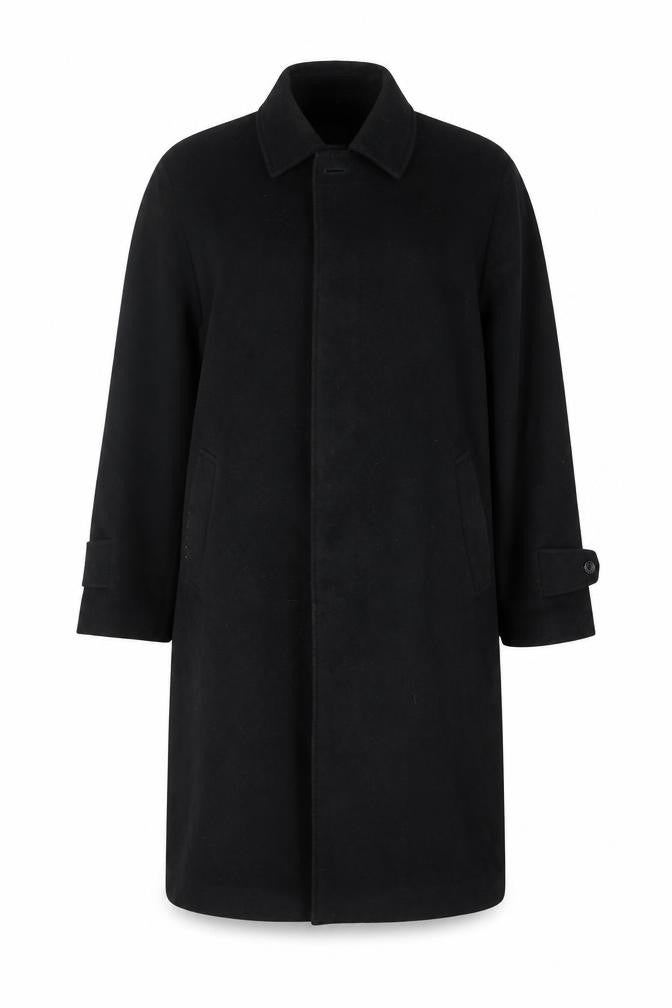 Front view of Donar Menswear Black Wool Yak Mid-Length Coat 22