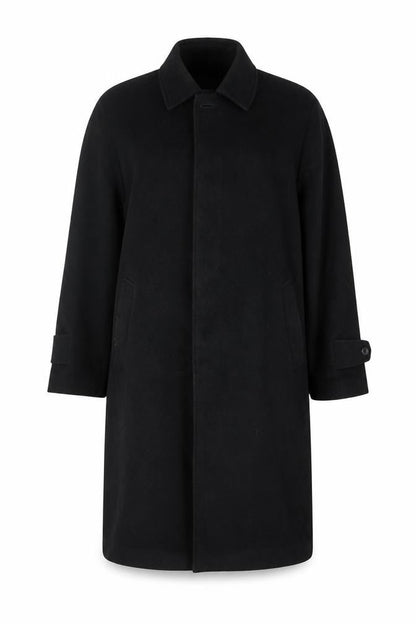 Front view of Donar Menswear Black Wool Yak Mid-Length Coat 22