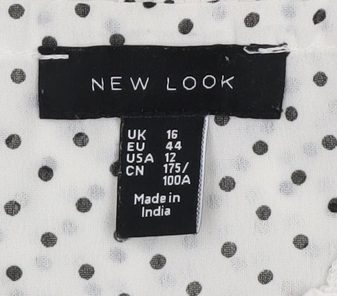 New Look Women's White Polka Dot Blouse, UK 16, Polyester