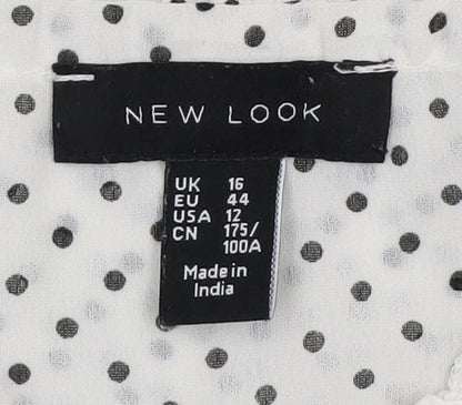 New Look Women's White Polka Dot Blouse, UK 16, Polyester
