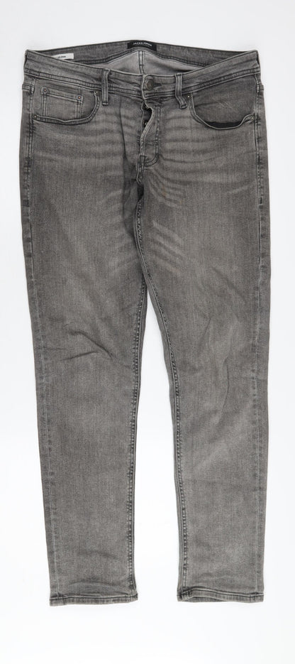 Jack & Jones Men's Grey Skinny Jeans, Size 32, Stylish Stretch