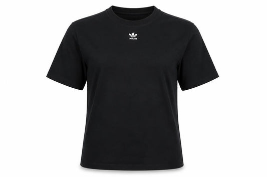 Front view of Adidas unisex black t-shirt, size 10, casual sportswear